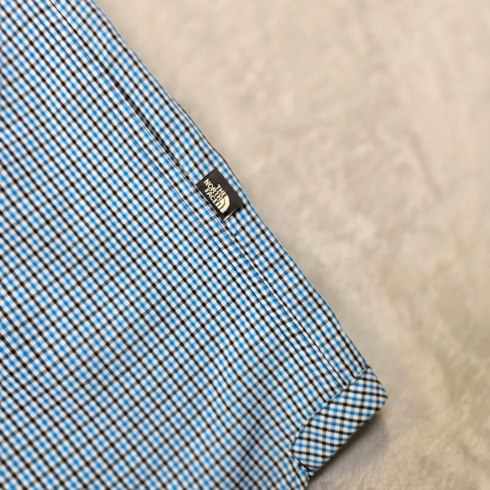 The North Face Short‎ Sleeve Shirt Mens Medium Blue Plaid Button Up